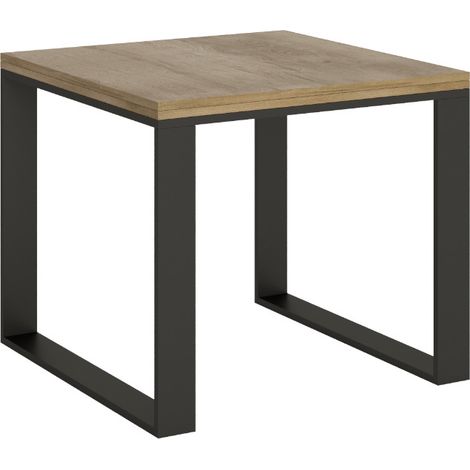 Table carrée extensible 4 à 6 places L 90 à 180cm bois clair avec cadre et pieds métal anthracite Likro (1/5)
