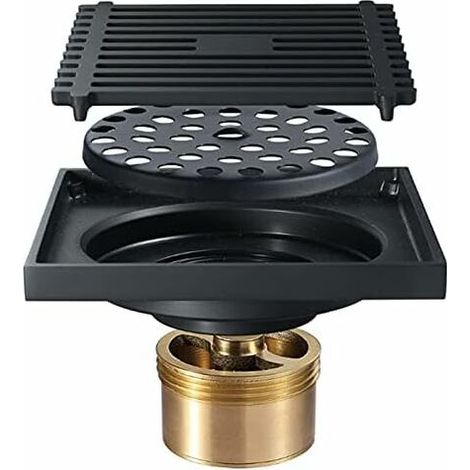 Shower Floor Drains Square Drain Strainer 10X10Cm Black All Copper Bath Drain Anti-Glare Drain (1/5)