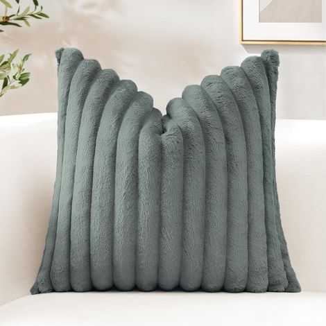 1 Housse de coussin, Fausses fourrures rayées, Velours doux, 40x40 cm, Pour salon chambre canapé