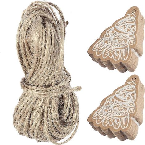 50 étiquettes suspendues en papier kraft, série Noël, avec ficelle de 10 m, pour emballages cadeaux, pâtisseries et autres gourmandises, idéales pour les mariages et fêtes (sapin de Noël).