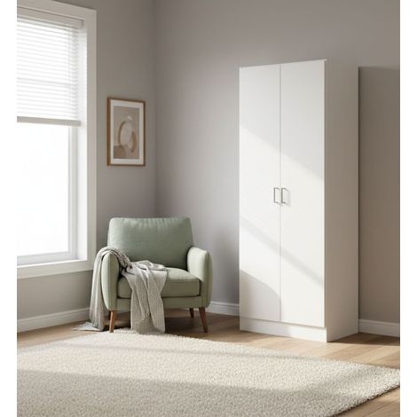 Armadio Multiuso 2 Ante - 3 Ripiani 5 Vani, Bianco, -, 69.2x180h cm Thurso