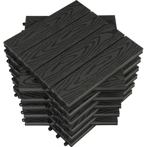GTF002an Bodenfliesen WPC-Platte 30x30cm Belag für Außengartenterrasse im Holz-Kunststoff-Verbund-Stecksystem, Anthrazit (11 Stück / 1 m²) (1/5)