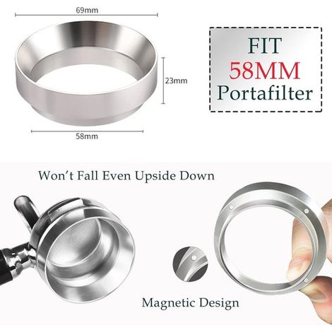 58-mm-Dosiertrichter Magnetischer Espresso-Ausgabetrichter Siebtrichter Kaffeezubehör Barista-Espresso-Ausgabering aus Aluminiumlegierung Zubehör (1/5)
