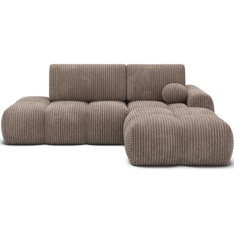 Canapé d’angle convertible 3 places tissu BINUTO 227cm - Coffre de rangement angle droit-Marron-angle droit (1/5)