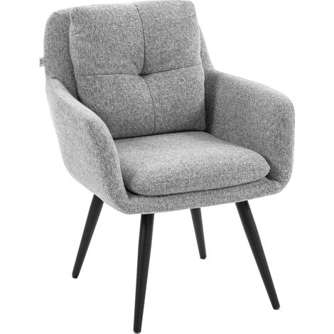 Fauteuil d'appoint moderne en tissu effet lin gris clair avec pieds en métal (1/5)