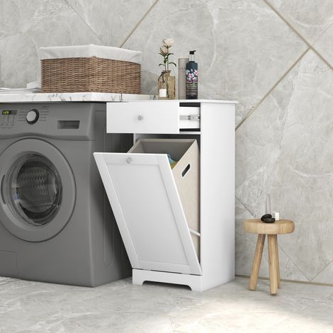 Badezimmerschrank mit Wäschekorb, Aufbewahrungseinheit mit Schublade – 40 x 40 x 90,5 cm (B x T x H) – weiß (1/5)
