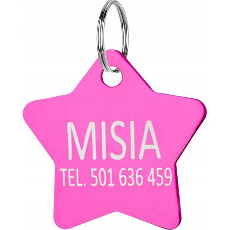 Colgante con etiqueta de nombre y estrella grabada para collar de perro y gato, color rosa (1/5)