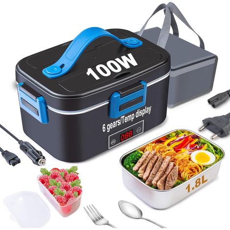 Gamelle Chauffante avec Affichage TempéRature Lunch Box Chauffante 100w Boite Chauffante Repas 1.8l Acier Inoxydable DéTachable pour Voiture Camion Bureau 12v/24v/230v avec Sac(Bleu) (1/5)