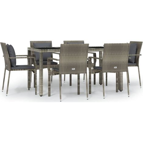 Maison Exclusive - 7-tlg. Garten-Essgruppe mit Kissen Grau Poly R