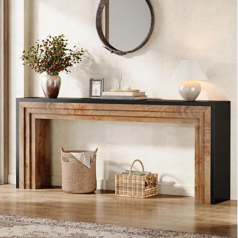 Tribesigns console table 180 cm – Slim farmhouse design for living room – Black and natural wood – Supports up to 300 lb – Easy assembly (1/5)