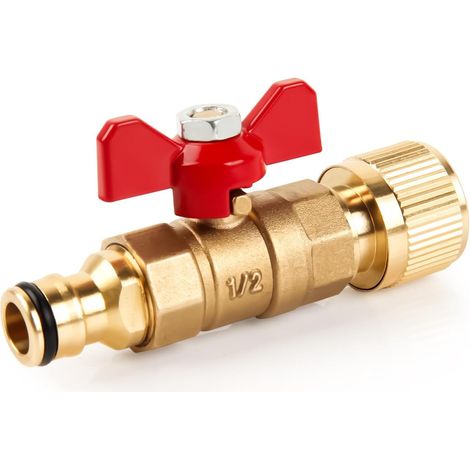 Brass Coupling with Regulating Valve, Garden Hose Connection Water Hose Connector with Shut-off Valve for 1/2 3/4 Inch Water Hoses, Garden Hose, Hose Reels and Tanks (1/5)