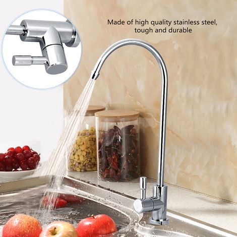 Robinet d'évier de cuisine chromé en alliage de zinc 1/4'' avec filtre à eau potable par osmose inverse (RO). (1/5)