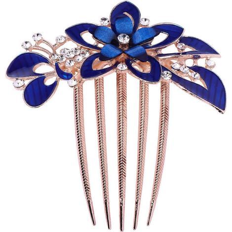 Floraler Brauthaarkamm, zartes Haaraccessoire, Haarschmuck für Brautkleid und festliche Anlässe (dunkelblau) – 9,5 x 9 x 2 cm – Blau (1/4)