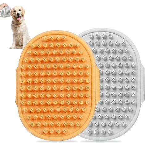 Lot de 2 brosses de bain pour chien et chat,Brosse de toilettage pour animaux de compagnie,Poignée réglable,Peigne gant pour chiens et chats à poils longs et courts (1/5)