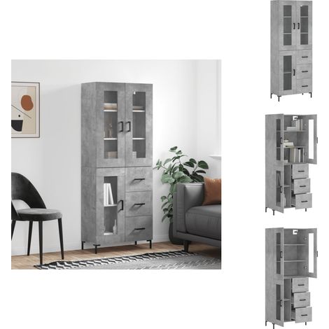 Buffet haut Gris béton 69,5x34x180 cm Bois d'ingénierie - Buffet Design Moderne - Meuble Rangement Gris - Armoire Élégante - Buffet Haute Capacité - Mobilier Salon (1/5)