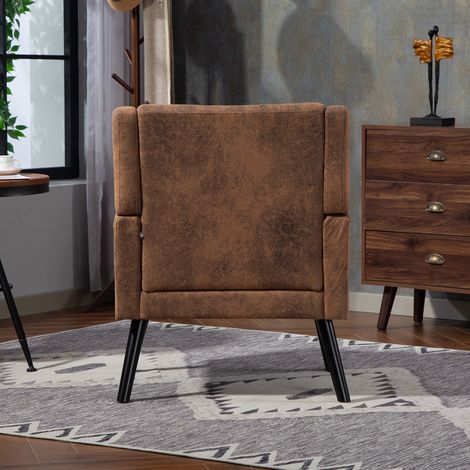 Fauteuil en daim capitonné - Chaise moderne style milieu de siècle avec coussin en mousse haute densité, pieds en bois massif, idéal pour petits espaces : salon, chambre, bureau