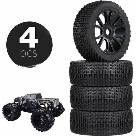 Green Mobility-Pneus en caoutchouc toutterrain 4PCS 1/8 RC pour VR/voiture plate/voiture de course Himoto HSP Redcat Traxxas Tamiya HPI pieces de voiture RC, modele: noir (1/4)