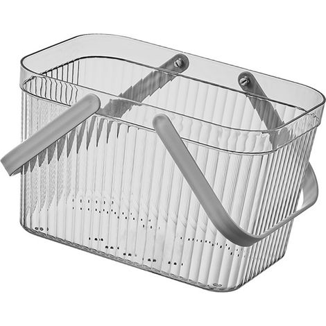 Panier de salle de bain élégant, à rayures transparentes, grand panier de rangement de douche avec poignée, gris (1/4)