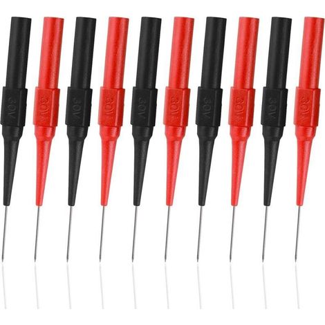 Multimeter-Prüfspitzen, 10 Stück 0,7 mm Multimeter-Prüfspitzen, Isolationsdurchdringungsnadel, abnehmbares Bananensteckerkabel (rot + schwarz)