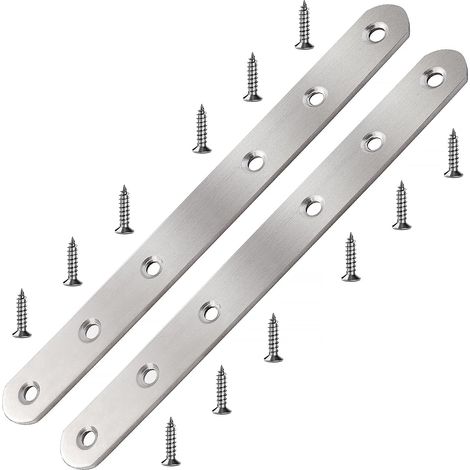 2 Pièces 195x20x3 mm Equerre de Fixation Plats, Supports Plats Droits en Acier Inoxydable, Plaques de Fixation Plates, Réparation Support Plat, avec 12 Pièces Vis, pour Meubles en Bois (1/5)