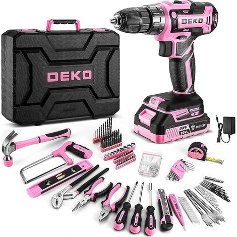 DEKO Tool Box Pink Cordless Drill Driver 20V Battery Home Office Car Daily Maintenance (1/4)
