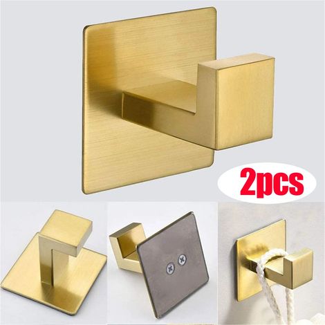 No Drilling Self Adhesive Bathroom Towel Rack with Gold Hook Premium Door Wall 60cm Kitchen Brushed Stainless Steel Stick On (1/5)