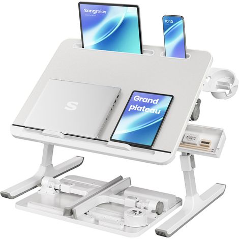 Table de Lit, Bureau Pliable, Plateau 56 x 40 cm, Hauteur Réglable (1/5)