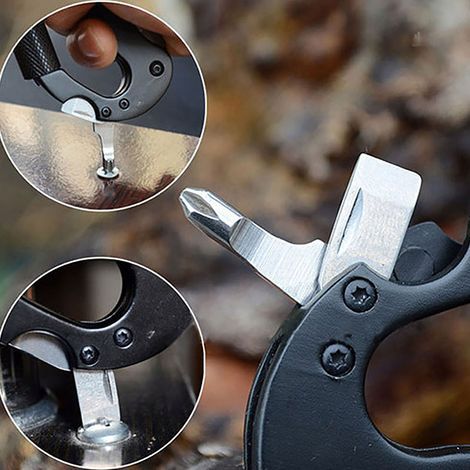 Couteau Multifonction de Survie en Acier Inoxydable - Outil 5 en 1 avec Mousqueton pour Randonnée Camping (1/5)