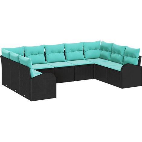 Garden Sofa Set 9 pcs Black and Turquoise Poly Rattan vidaXL (1/5)