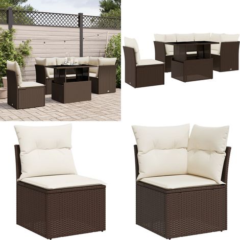 Salon de jardin avec coussins 6 pcs marron résine tressée - Ensemble Salon De Jardin - Meuble Extérieur - Table Basse Extensible - Canapé D'extérieur - Chaise Longue - Home & Living (1/5)
