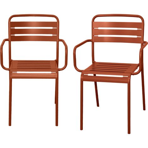 Set of 2 stackable steel garden armchairs Terracotta 50.4x53x79.5 cm - Amelia