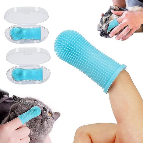 Lot de 2 brosses à dents pour chien à doigt, nettoyage facile à 360° de la langue et des dents, haleine fraîche, soin dentaire, élimination de la plaque dentaire (1/4)