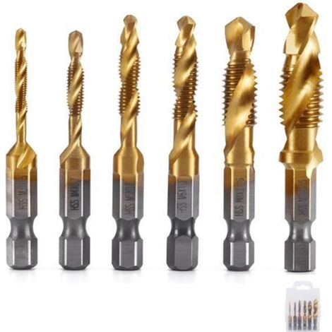 Jeu de Forets de Taraudage HSS, Lot de 6 Tarauds Filetés, Filetage Métrique M3-M10 Forets, Foret Taraud Filetage Métrique pour Tarauder Différents Fils (1/5)