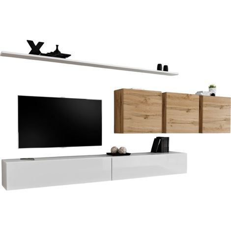 Set di mobili da salotto SWITCH VII design, colore bianco lucido e quercia Wotan. (1/2)