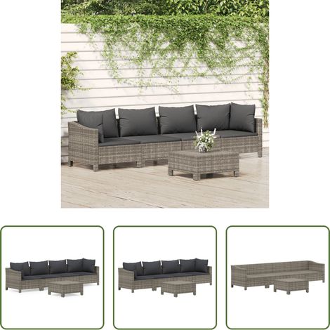 Rattan - 5-tlg. Garten-Lounge-Set mit Kissen Grau Poly Rattan (1/5)