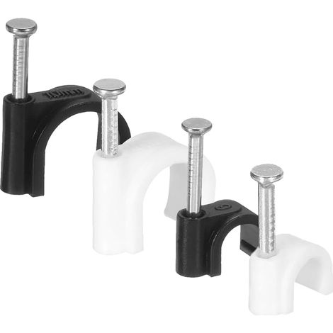 400 clips de câble ronds, clips de fixation pour câbles Ethernet de 6 et 10 mm, pour montage mural (noir et (1/5)