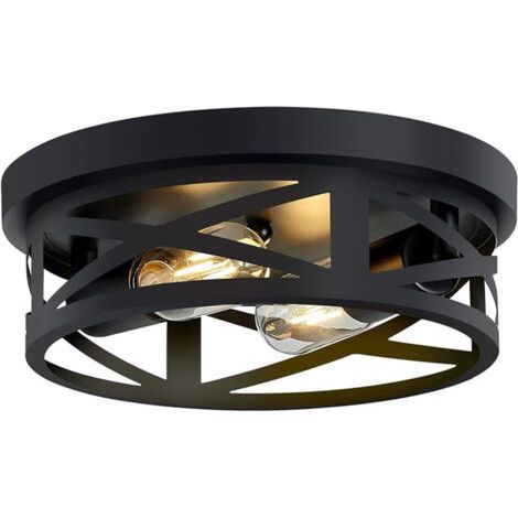 QORVA-E27 Plafonnier encastré, luminaire de couloir noir à 2 lumières, luminaire de plafond pour ferme, cuisine, couloir (1/5)