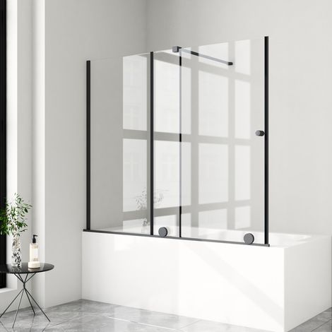 Schiebetür Duschwand für Badewanne 115x140cm, Schwarz Duschtrennwand Badewannenaufsatz Schiebetüren ausziehbar 70-115 cm, Duschabtrennung aus 6mm ESG Glas