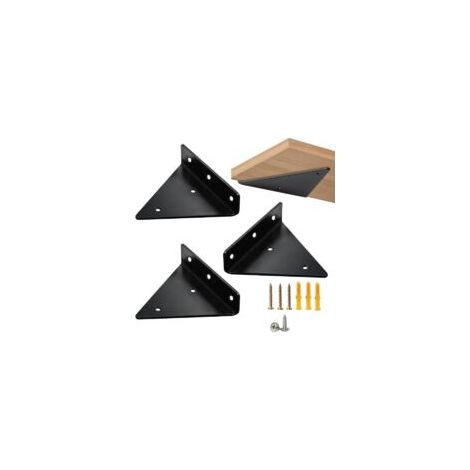 Lot de 4 supports d'étagère triangulaires noirs pour étagères flottantes, supports d'étagère d'angle invisibles avec vis de fixation (1/5)