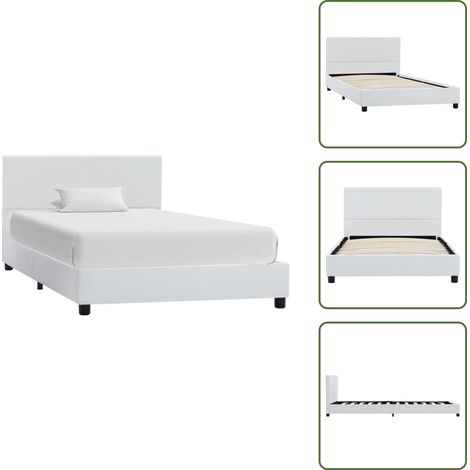 Cama de cuero sintético blanco - vidaXL Estructura de cama de cuero sintético blanco 100x200 cm - Cama de madera