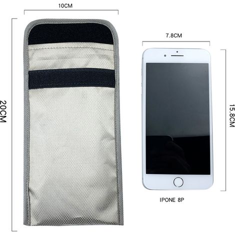 Pochette de Faraday pour téléphone portable, protection anti-radiations, blocage des signaux GPS et RFID, coloris gris argenté, 20 x 10 cm. (1/4)