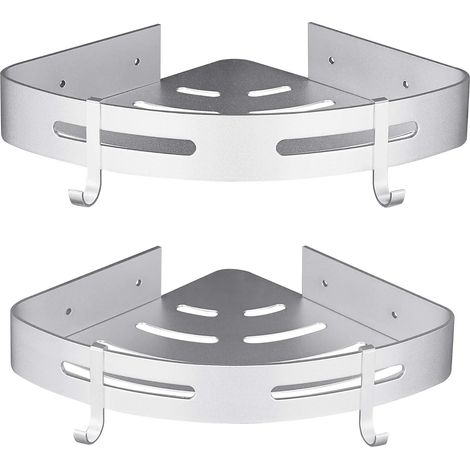 ZOLGINAH Etagère Douche d'angle sans Perçage Rangement Salle de Bain Douche Accessoire Salle de Bain Support Porte Savon Douche Aucun Antirouille en Aluminium Lot de 2 Argent Avec Crochets (1/5)