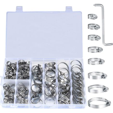 Collier de Serrage Réglables, Tuyau Clips, Colliers de Serrage en Acier Inoxydable, Pinces de Tuyau pour Tube A'automobiles, Piscine, 71 Pièces/8-38 mm, (1/5)