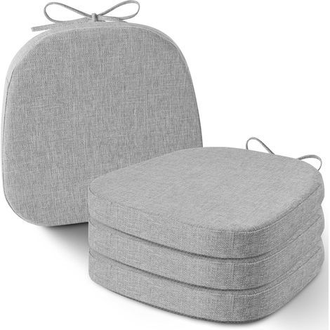 Lot de 4 coussins de chaise pour chaise en métal, 35 x 35 cm, avec liens, antidérapants, épais, avec housse structurée et amovible, gris clair (1/5)