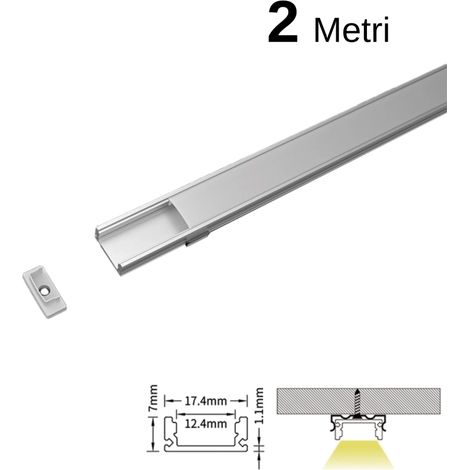 Kit profilé aluminium plat 2m pour bandes LED L2000x17,4x7mm