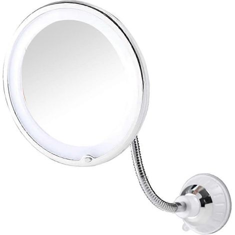 Miroir pliable à ventouse, rotation à 360°, éclairage LED grossissement 10x, ventouse puissante, portable, sans fil, idéal pour les voyages et la maison. (1/5)