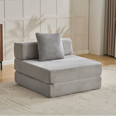 Bodensofa 1-Sitzer, ausziehbar, 92,5 x 92,5 x 60 cm, Cord, Hellgrau HAVRYA (1/5)
