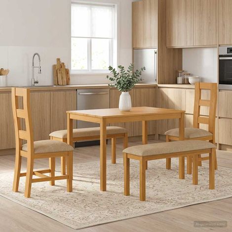 vidaXL Ensemble de salle à manger 5 pc Beige Bois de chêne massif (1/5)
