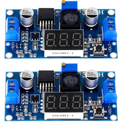 módulos reguladores reductores de CC-CC de 4-40 V a 1,25-37 V, ajustables hasta 2 A, convertidor reductor con terminales de tornillo (azul) (1/5)