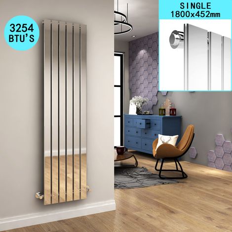ELEGANT Chrome Vertical Radiator 1800 x 452mm Single Flat Panel Central Heating Designer Radiator Rads (1/5)